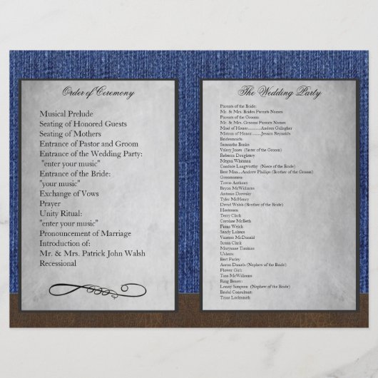 Bi Fold Denim Westernの式結婚プログラム (正面)