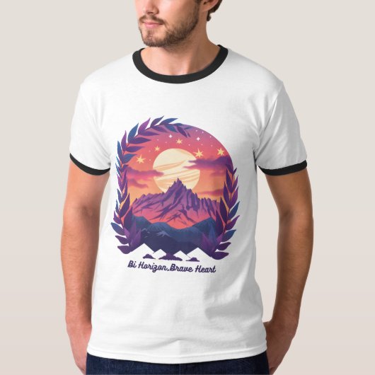 Bi Horizon Brave Heart LGBTQ Camping | Bisexual Tシャツ (正面)