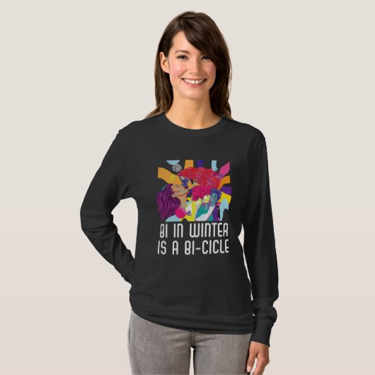 Bi In Winter Is A Bi cicle Bisexual Rainbow Pride Tシャツ (正面フル)