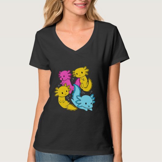 Bi Pansexual Pride Mexican Salamander Axolotl Pile Tシャツ (正面)