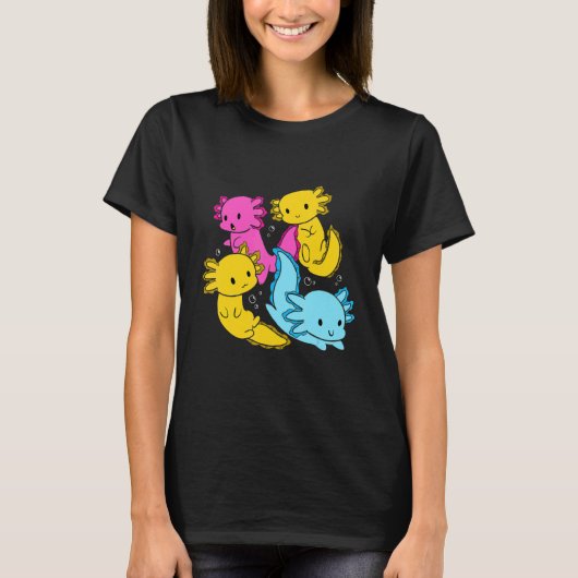 Bi Pansexual Pride Mexican Salamander Axolotl Pile Tシャツ (正面)