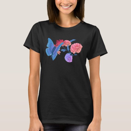 Bi Pride Butterfly Bisexual Flag Flower Tシャツ (正面)