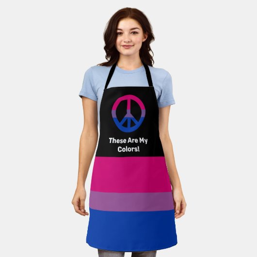 Bi pride flag and peace sign with a custom text エプロン (着用した状態)