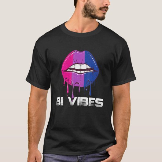 Bi Vibes 滴る唇 バイセクシャル プライド バイセクシュアル Tシャツ (正面)
