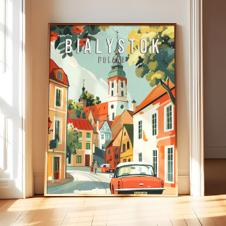 Bialystok Poland Poster Art Print, City Retro Vint ポスター