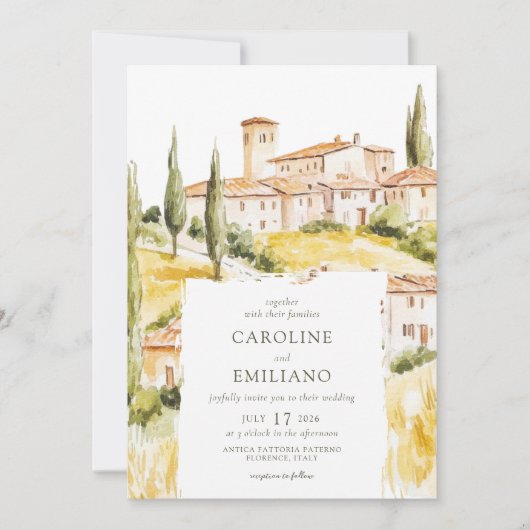 BIANCA水彩トスカーナ結婚景観 招待状 (正面)