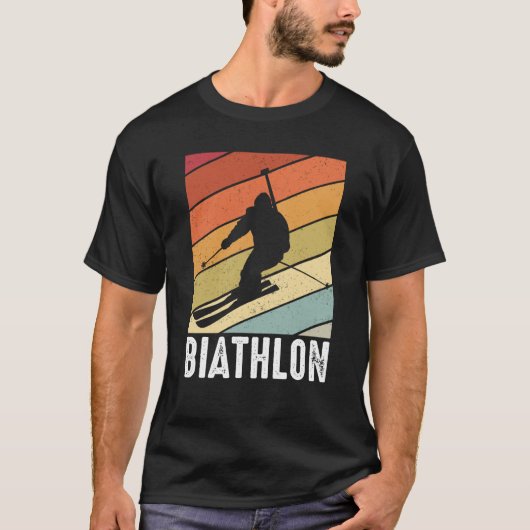 Biathlon retro winter sports biathlete skier mount tシャツ (正面)