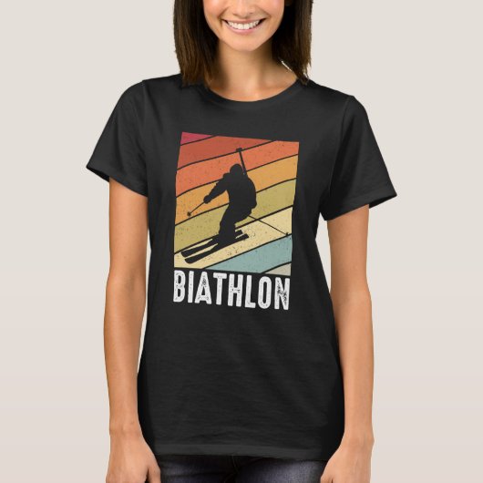 Biathlon retro winter sports biathlete skier mount tシャツ (正面)