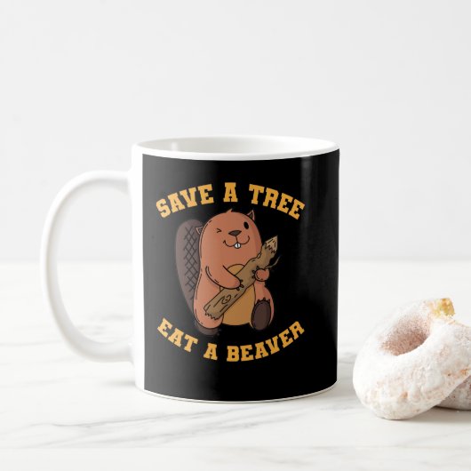 Biber Save a Tree Eat Beaver コーヒーマグカップ (ドーナツ)