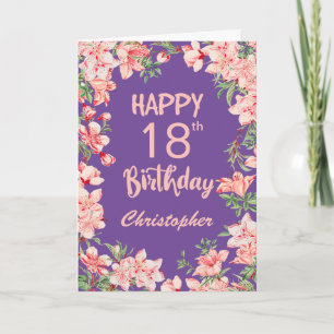 BiBirthday Pink桃色水彩フローラブラックカード カード