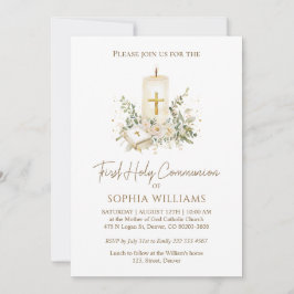 Bible Candle Cross First Holy Communion Invitation 招待状