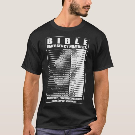 Bible Emergency Numbers  Religious Christian Tee  Tシャツ (正面)