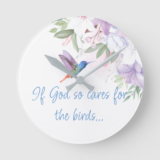Bible Inspired Quote   Flowers Hummingbird Bird ラウンド壁時計 (正面)