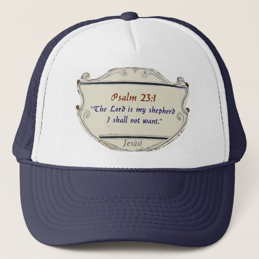 Bible Psalm 23:1 Shield Trucker Hat キャップ (正面)