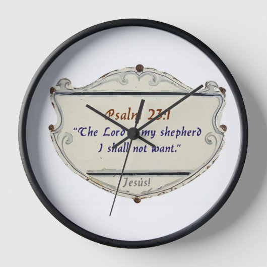 Bible Psalm 23:1 Shield Wall Clock 壁時計 (正面)