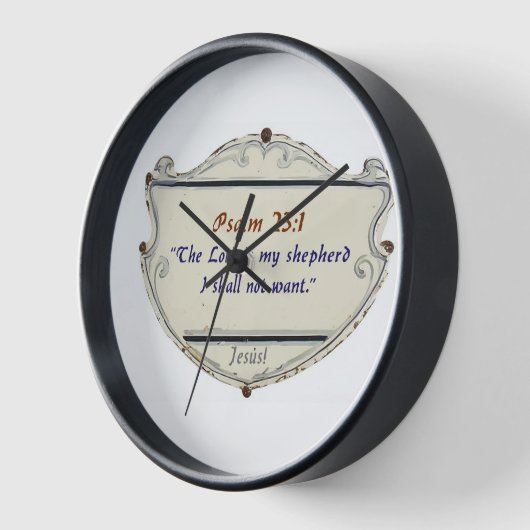 Bible Psalm 23:1 Shield Wall Clock 壁時計 (傾斜)