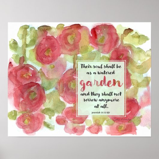 Bible Scripture Jeremiah Pink Hollyhocks Garden ポスター (正面)