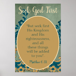 Bible Seek God First Floral ポスター