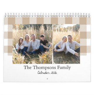 Bible Verse Beige Buffalo Plaid Family Photo カレンダー