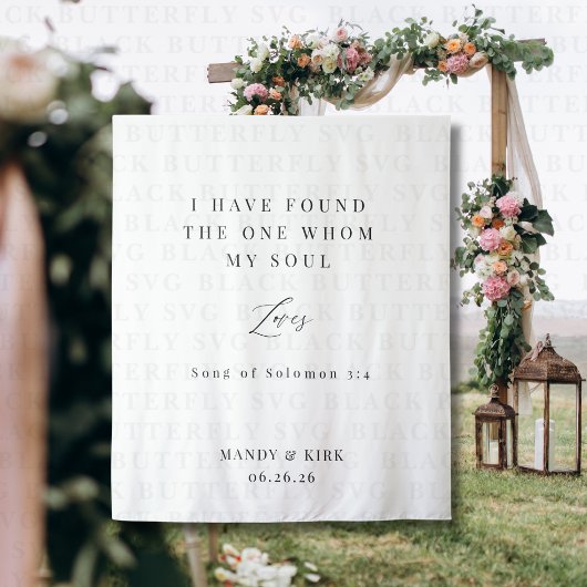 Bible Verse Elegant Calligraphy Wedding Backdrop  タペストリー