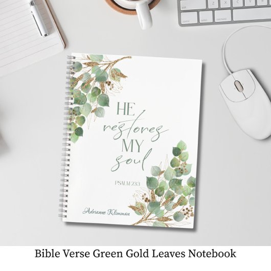 Bible Verse Green Gold Leaves ノートブック