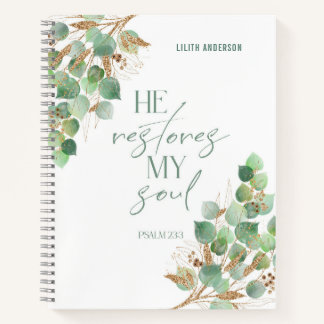 Bible Verse Green Gold Leaves Notebook ノートブック
