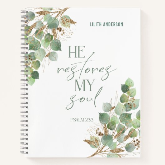 Bible Verse Green Gold Leaves Notebook ノートブック (正面)