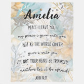 Bible Verse, John 14:27 WIth Name, Bohoフローラ フリースブランケット (正面)