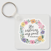 Bible Verse Keychain He Restores My Soul キーホルダー (正面)