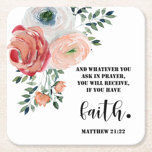 Bible verse Matthew Floral  スクエアペーパーコースター (正面)