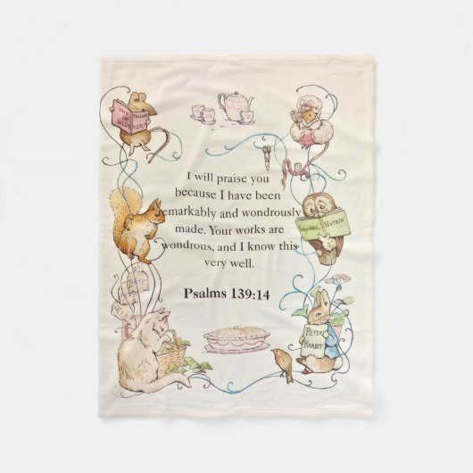 Bible verse nursery animals fleece blanket フリースブランケット (正面)