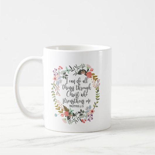 Bible Verse Philippians 4:13わたしはすべての事をすることができる コーヒーマグカップ (左)