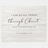Bible Verse Philippians 4:13わたしはすべての事をすることができる フリースブランケット (正面(横))