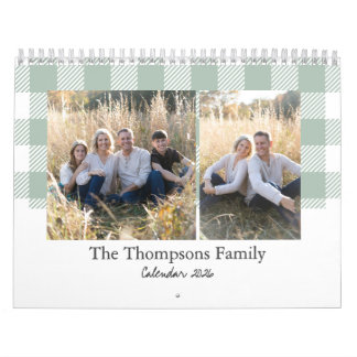 Bible Verse Sage Green Buffalo Plaid Family Photo カレンダー
