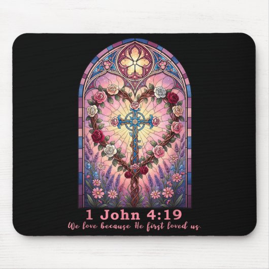 Bible Verse Stained Gl 1 John 4_19 Love Prayer Val マウスパッド (正面)