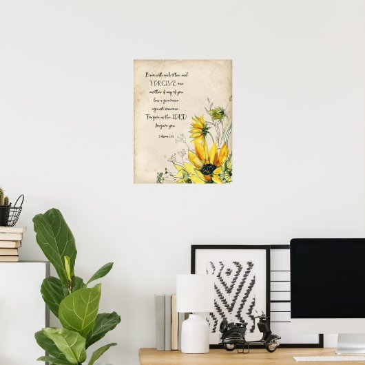 Bible Verse Sunflower Scripture Wall Art Poster ポスター (ホームオフィス)