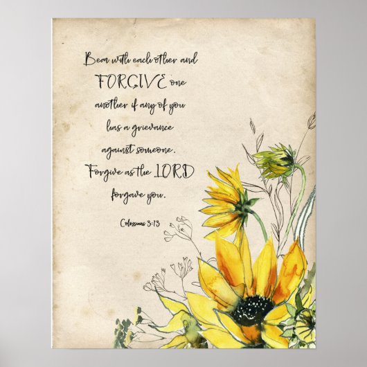 Bible Verse Sunflower Scripture Wall Art Poster ポスター (正面)