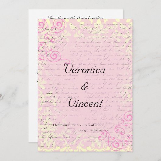 Bible Verse'sとのロマンチック結婚なヴィンテージ 招待状 (正面/裏面)