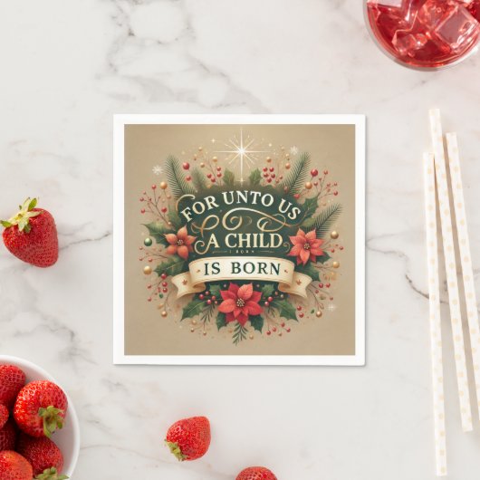 Biblical Nativity For Unto Us a Child Découpage スタンダードカクテルナプキン (インサイチュ)