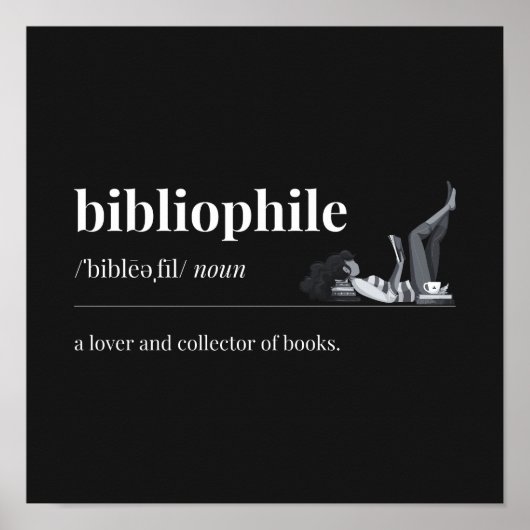 Bibliophile Definition a Lover of Books (Black) ポスター (正面)