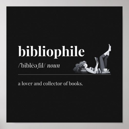 Bibliophile Definition a Lover of Books (Black) ポスター (正面)