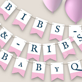 Bibs & Ribs BaByQ 編集可能なピンクネイビーベビーシャワー バンティングフラッグ