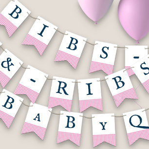 Bibs & Ribs BaByQ 編集可能なピンクネイビーベビーシャワー バンティングフラッグ