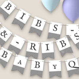 Bibs & Ribs BaByQ 編集可能 グレー格子柄 ベビーシャワー バンティングフラッグ