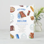 Bibs & Ribs BBQ Cookout Boy Baby Shower  招待状 (スタンド正面)