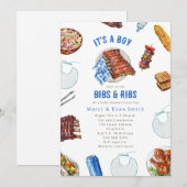 Bibs & Ribs BBQ Cookout Boy Baby Shower  招待状 (正面/裏面)