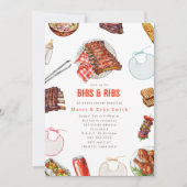 Bibs & Ribs BBQ Cookout Neutral Baby Shower  招待状 (正面)