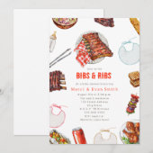 Bibs & Ribs BBQ Cookout Neutral Baby Shower  招待状 (正面/裏面)