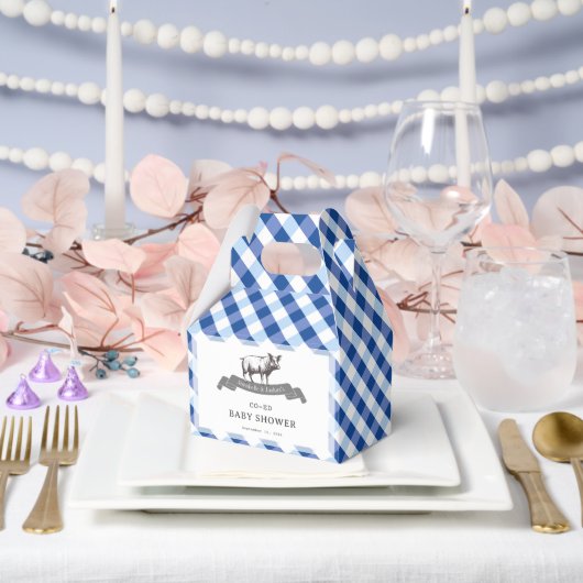 Bibs & Ribs BBQ Rustic Navy Gingham Baby Shower フェイバーボックス (ウェディング)