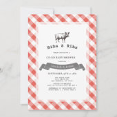 Bibs & Ribs Rustic Red Gingham Co-Ed Baby Shower 招待状 (正面)